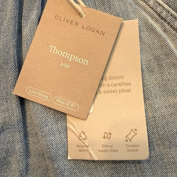 Oliver Logan Thompson Wide Leg Jeans Light Wash Blue Pleated High Rise 26 NEW - Picture 5 of 13
